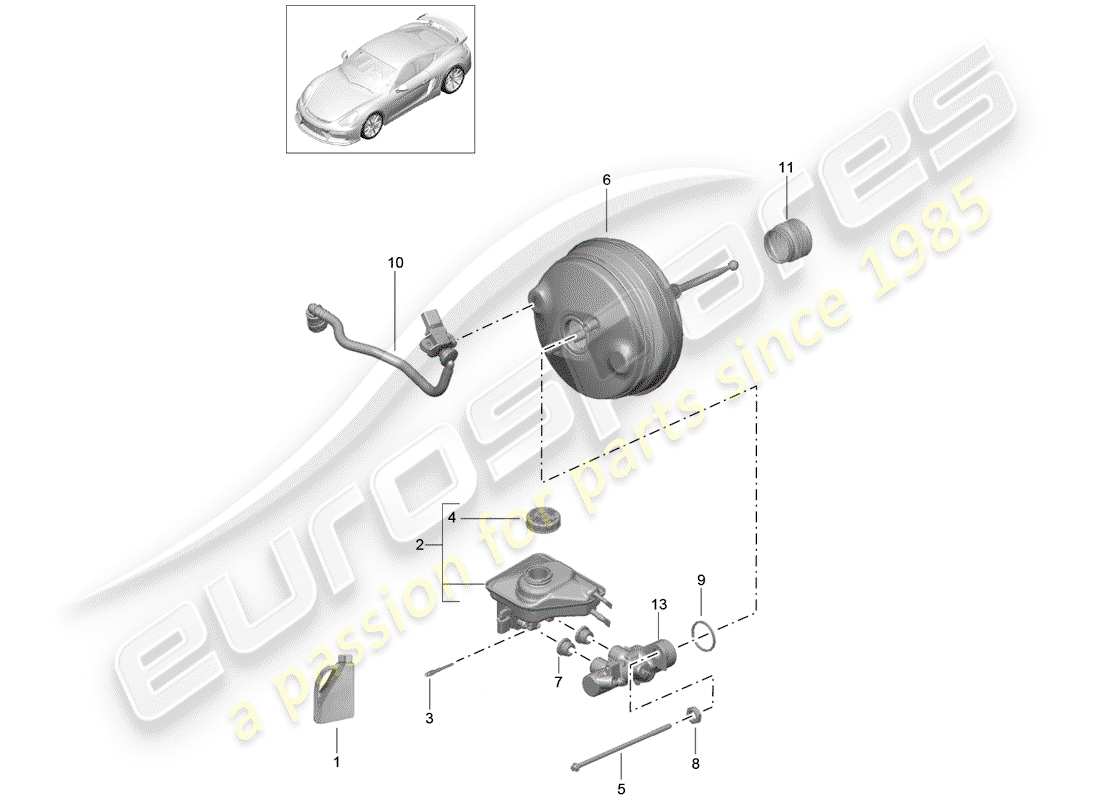 porsche cayman gt4 (2016) brake master cylinder parts diagram