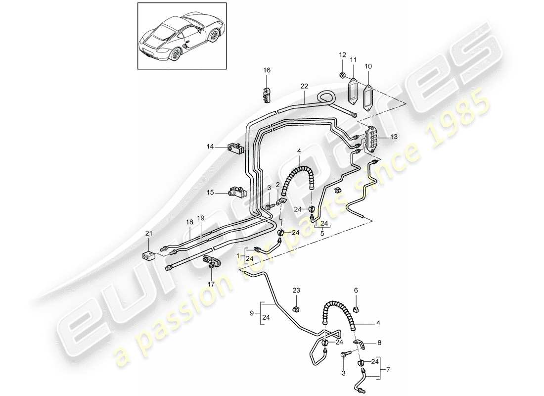 porsche 2012 (987 cayman) brake line part diagram