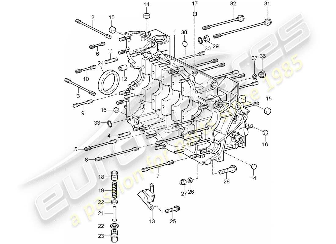 porsche 2008 (997-1 gt3) crankcase part diagram