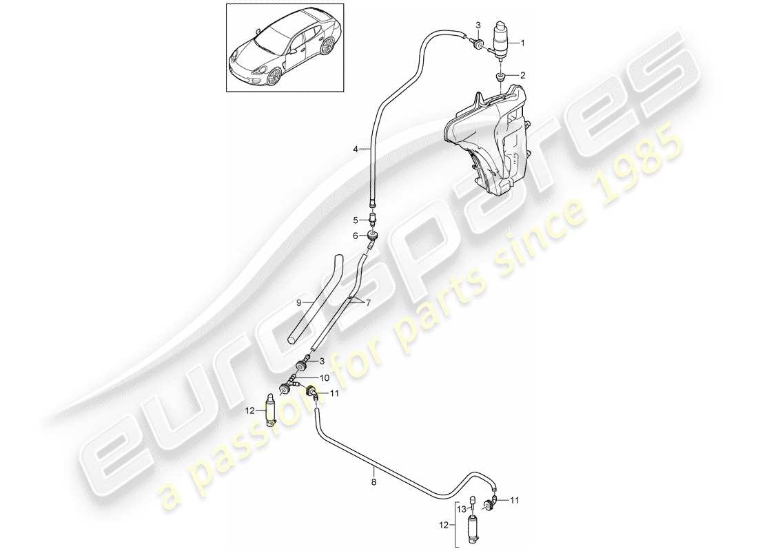 porsche panamera 970 (2013) headlight washer system part diagram