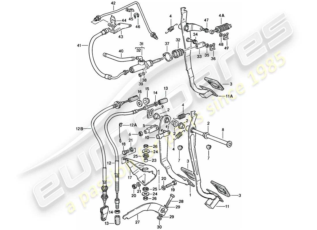 porsche 1978 (924) brake and clutch pedals - cluster parts diagram