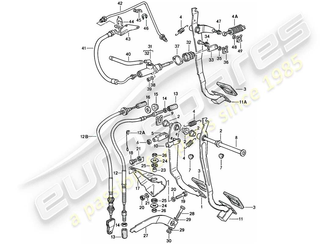 porsche 924 (1978) brake and clutch pedals - cluster part diagram