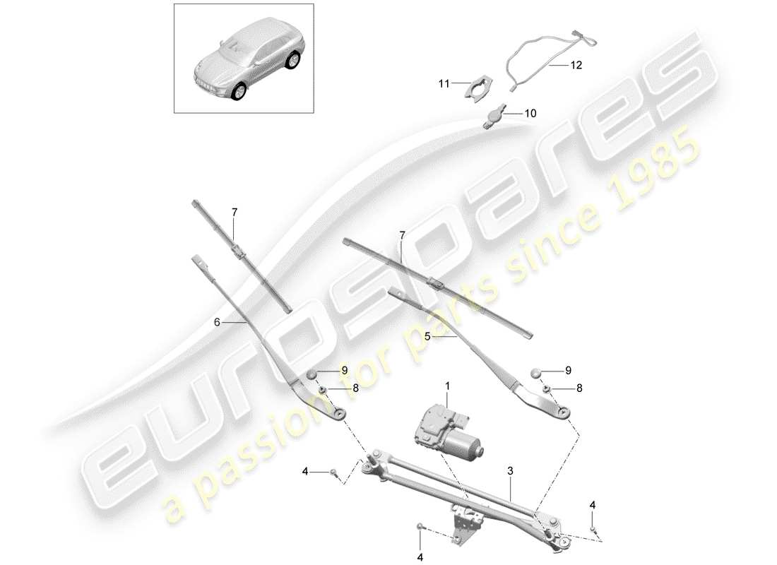 porsche 2014 (macan) windshield wiper system compl. parts diagram