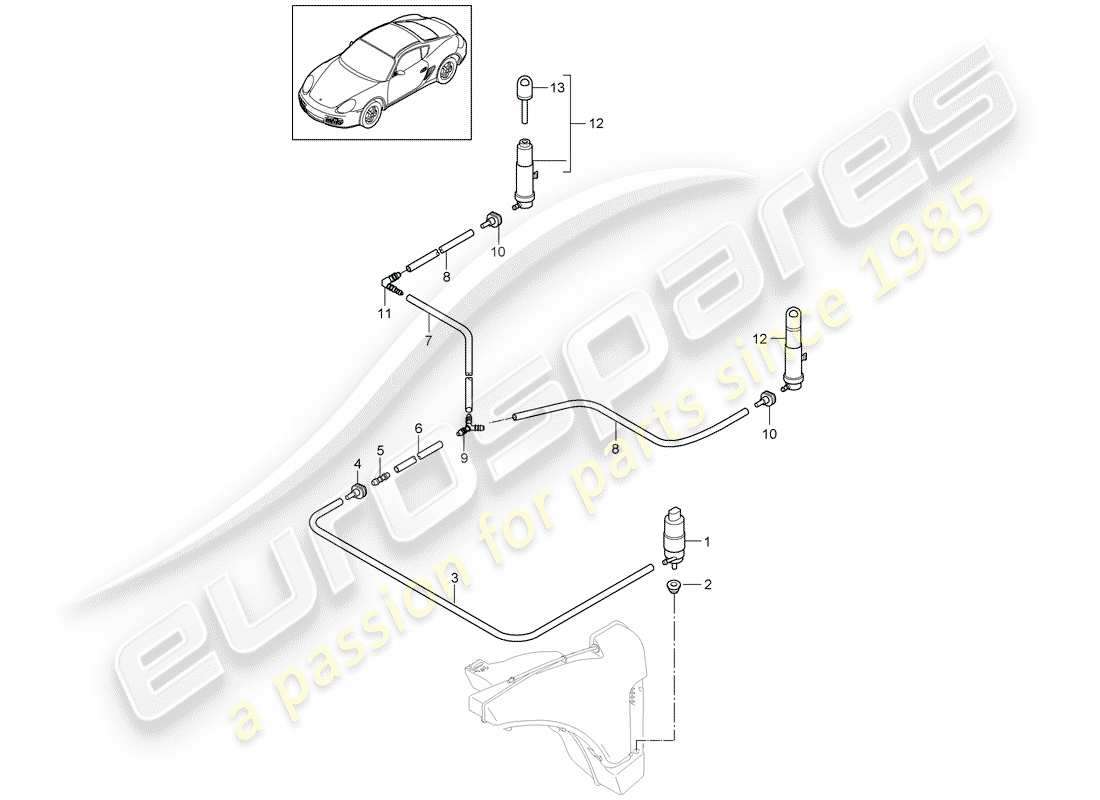 porsche 2012 (987 cayman) headlight washer system part diagram