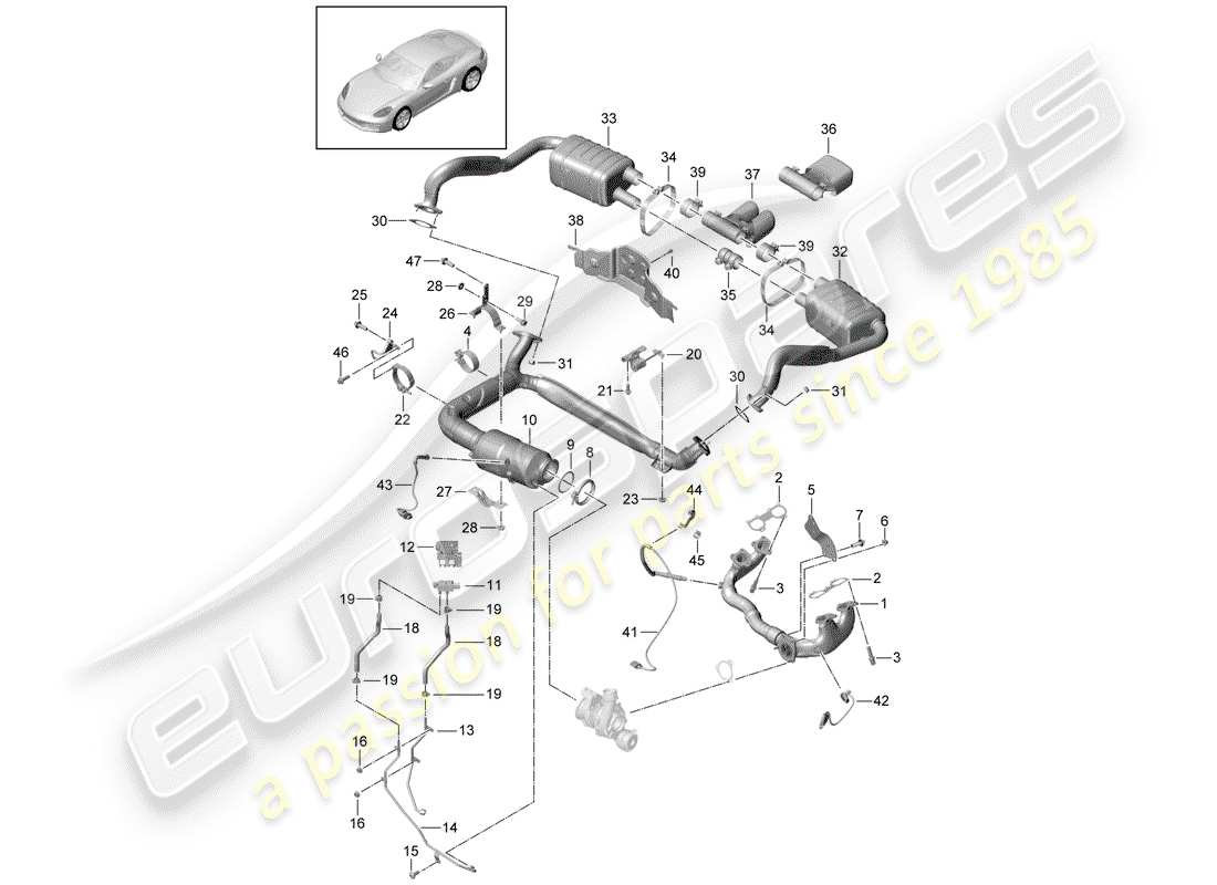 porsche 2019 (718 cayman) exhaust system part diagram
