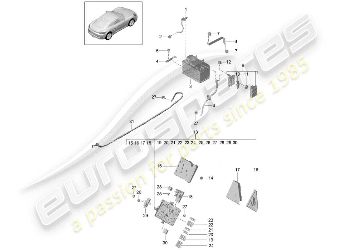 porsche 2020 (718 cayman) battery part diagram