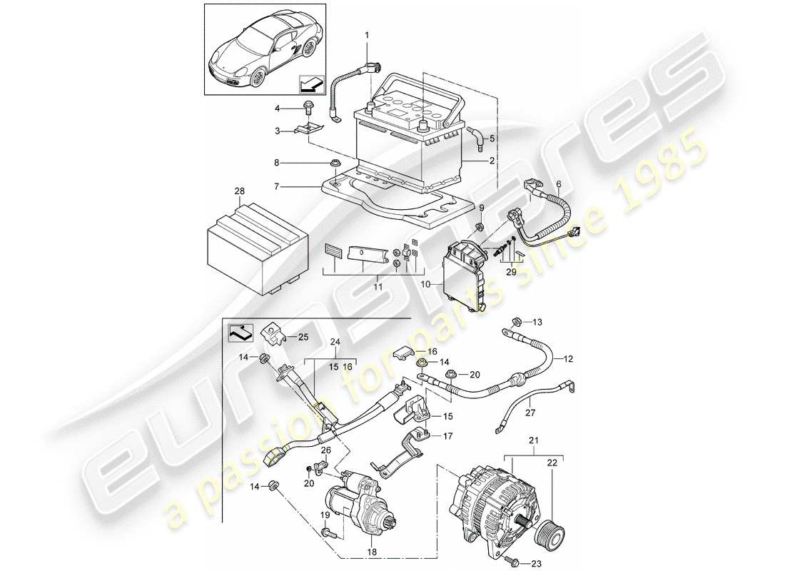 porsche 2012 (987 cayman) battery part diagram