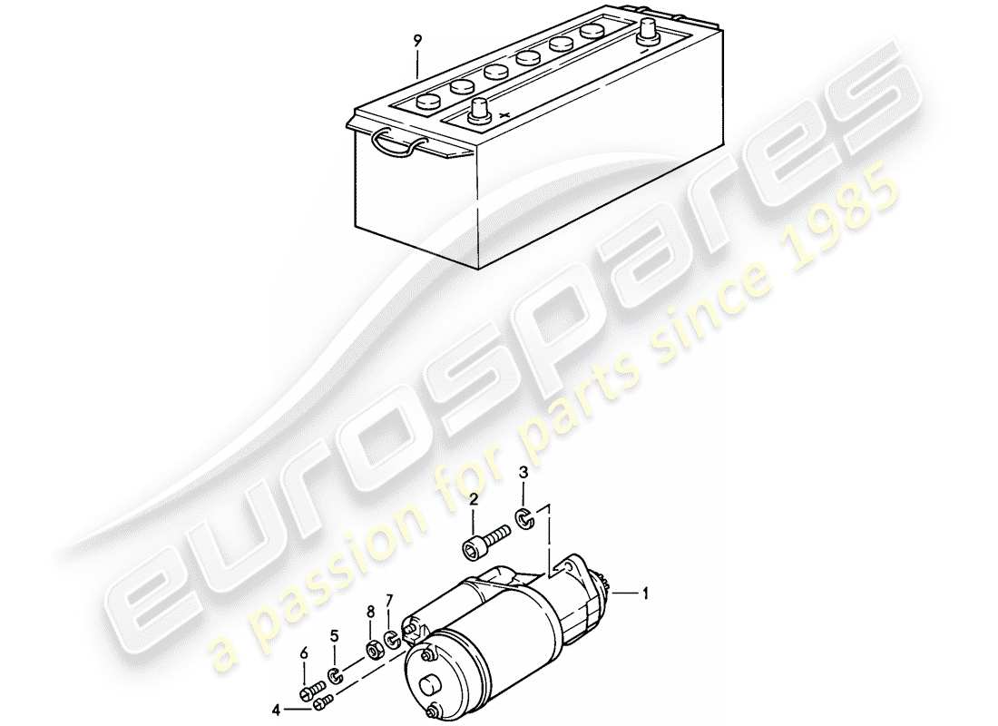 porsche 1985 (928) starter - battery part diagram