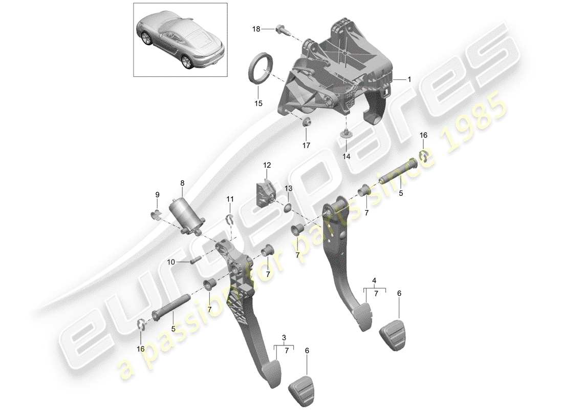 porsche 2020 (718 cayman) brake and acc. pedal assembly part diagram