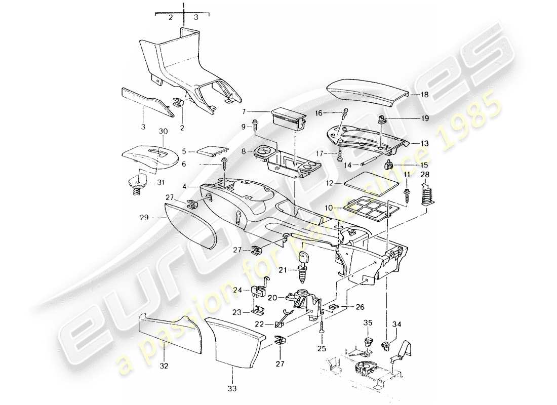 porsche 1997 (986 boxster) center console part diagram