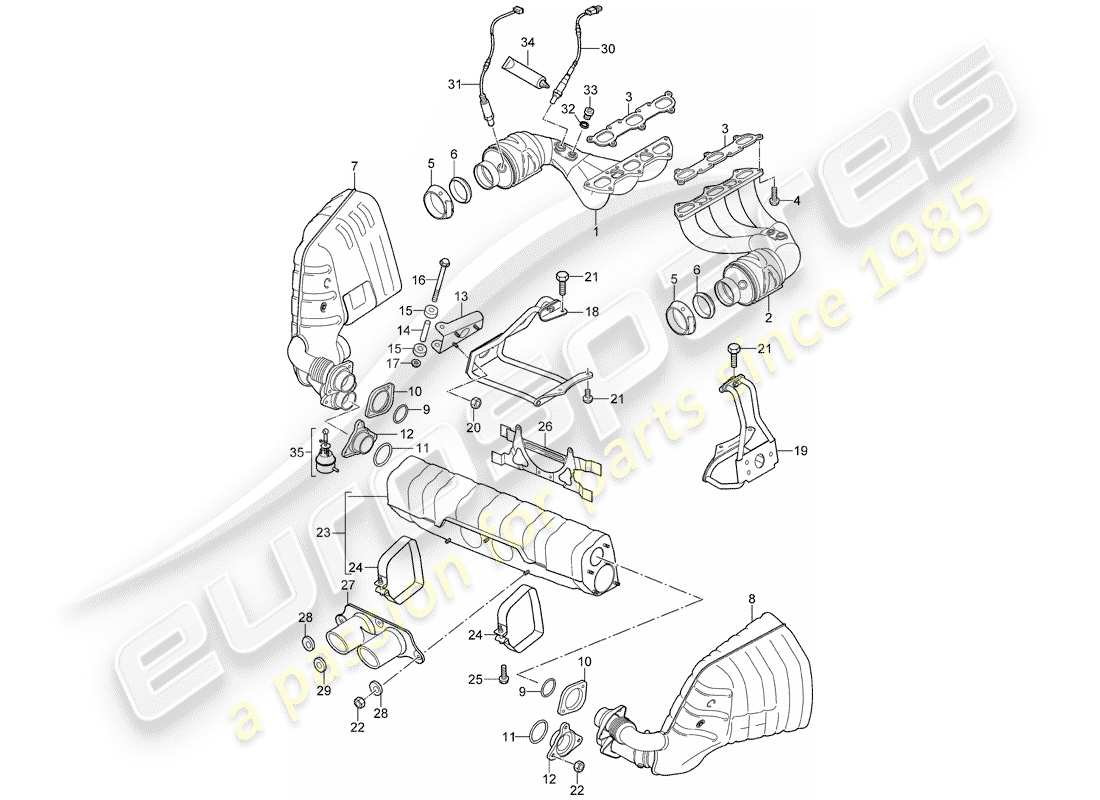 porsche 2008 (997-1 gt3) exhaust system part diagram