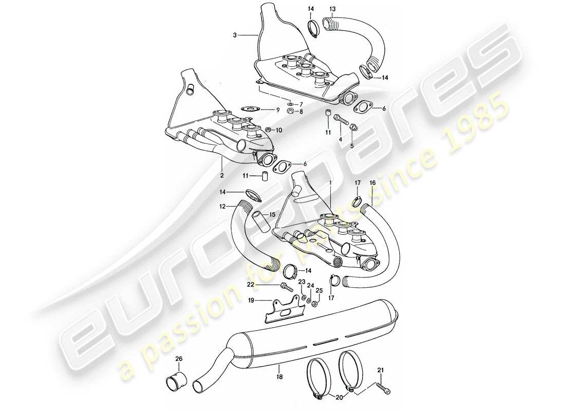 porsche 1974 (911) exhaust system - d - mj 1974>> - d - mj 1974>> - mj 1974 part diagram