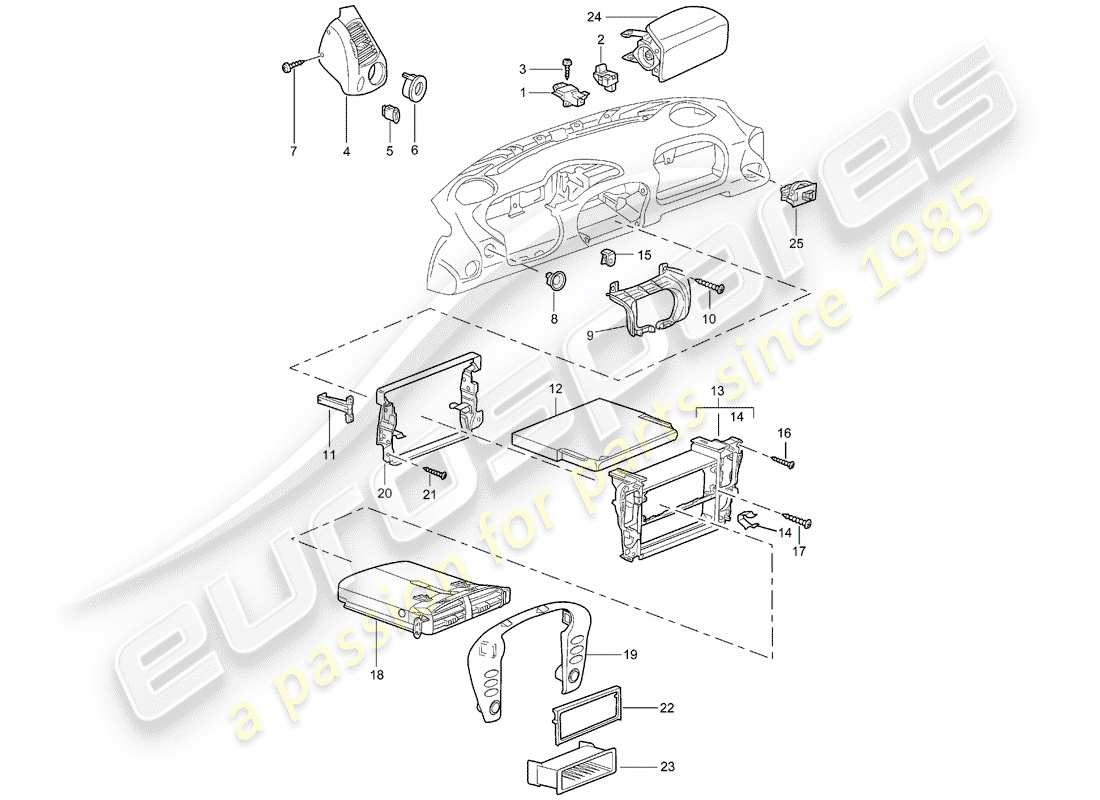 porsche 2001 (986 boxster) accessories - dash panel trim part diagram