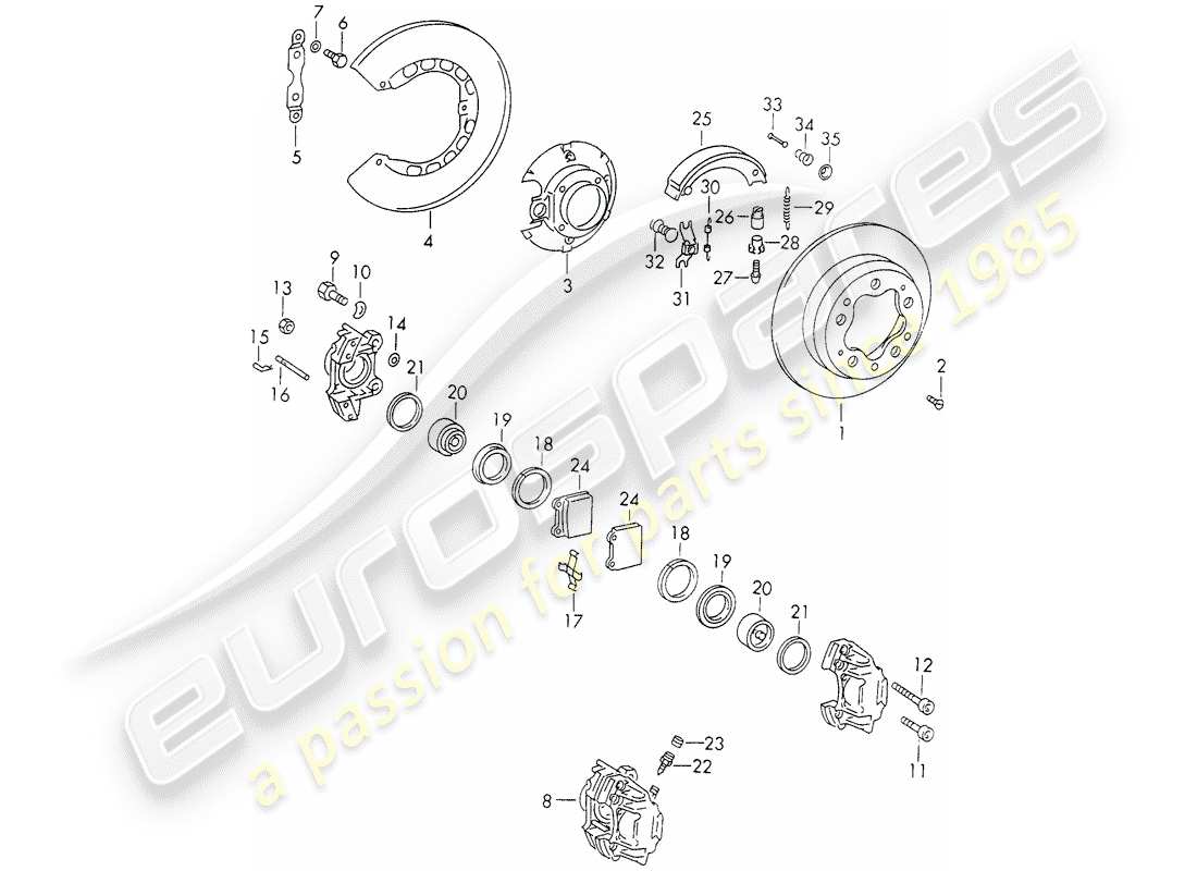 porsche 1970 (911) disc brakes part diagram