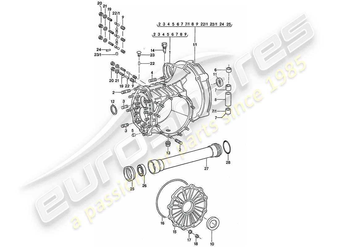 porsche 1974 (911) replacement transmission - transmission case part diagram