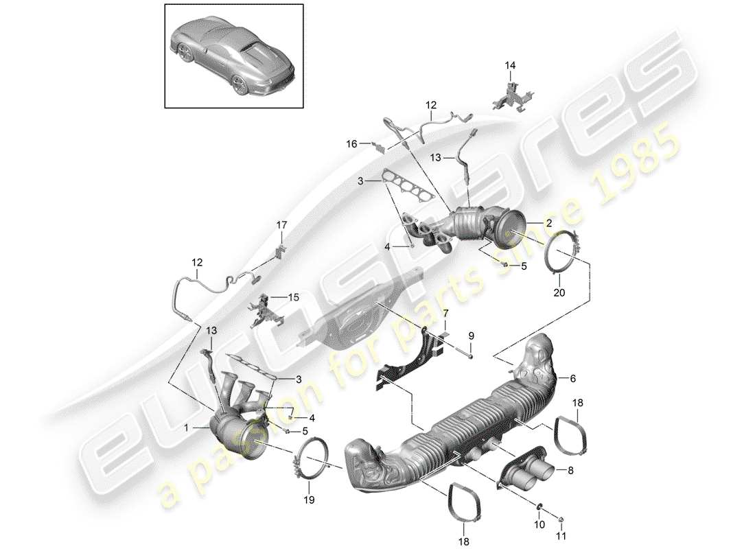 porsche 2017 (991-2 r/gt3/rs) exhaust system part diagram