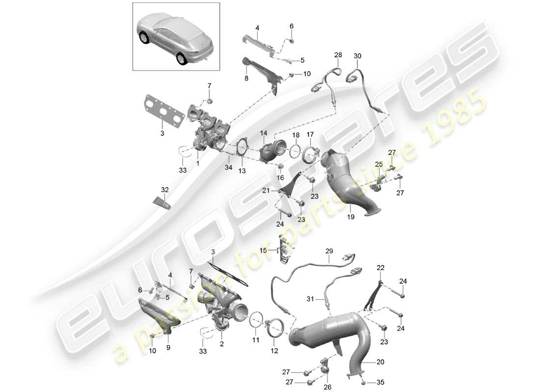 porsche 2016 (macan) exhaust system part diagram