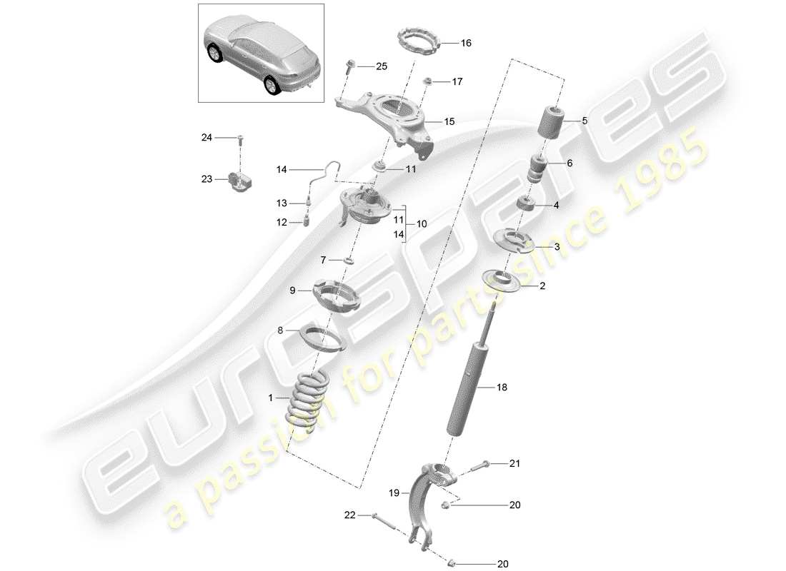 porsche 2014 (macan) steel spring suspension parts diagram