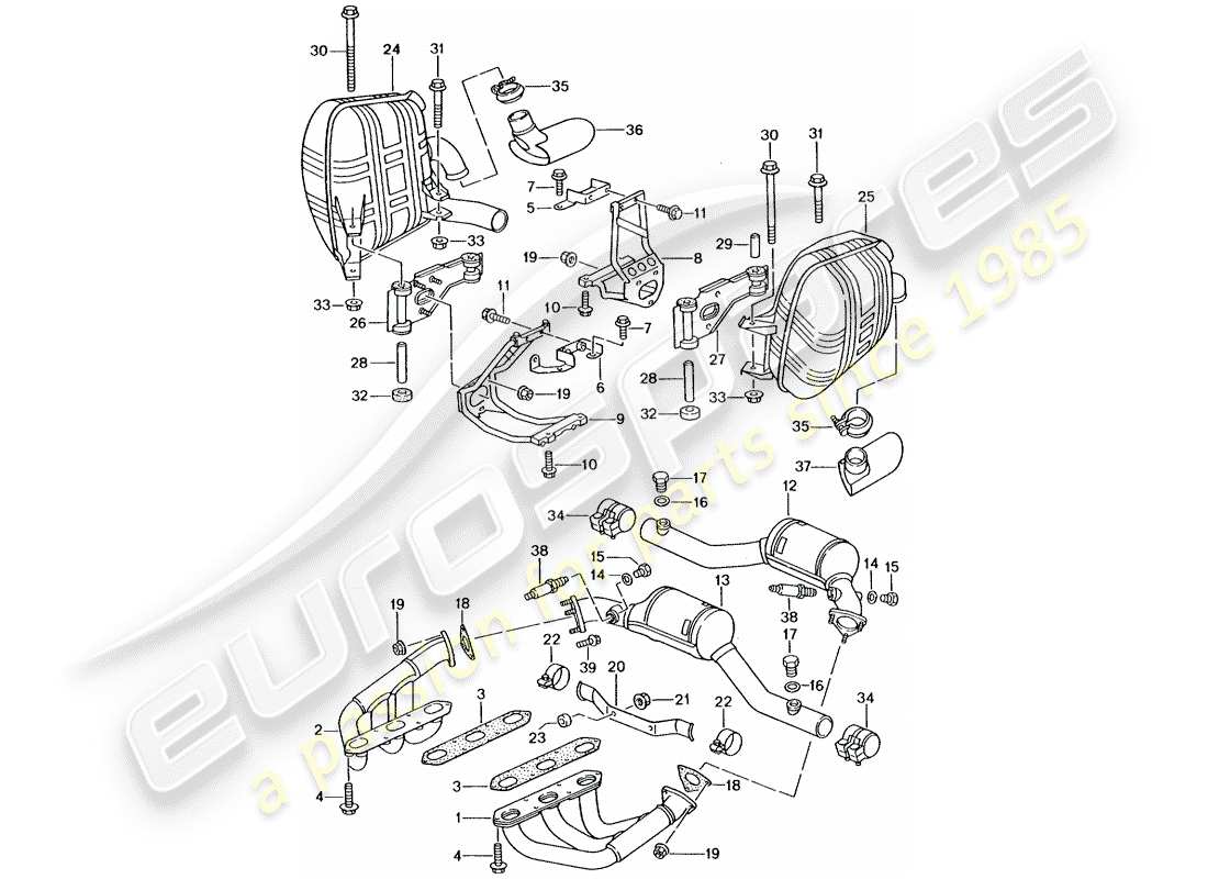 porsche 2002 (996 gt3) exhaust system parts diagram