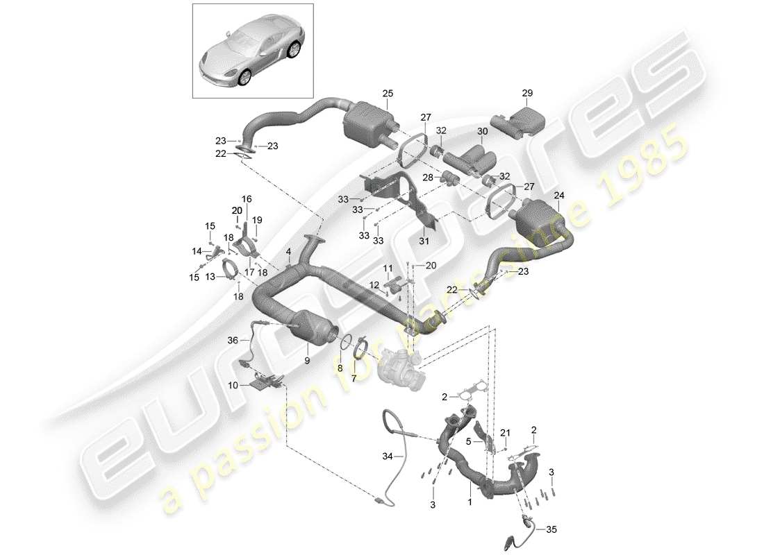 porsche 2017 (718 cayman) exhaust system part diagram