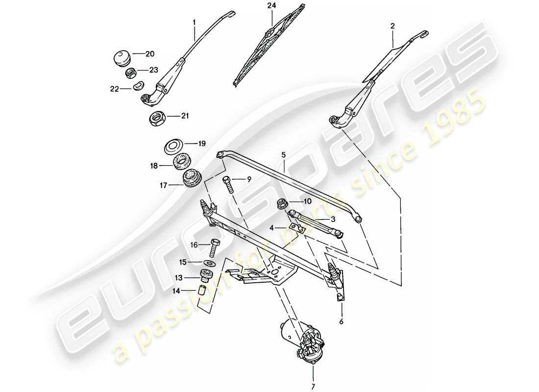 porsche 1986 (944) windscreen wiper system - see tpi - gr.9 , nr.8 , 07/94 - see tpi - gr.9 ,nr.13, 05/97 part diagram