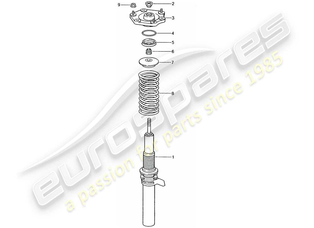 porsche 2002 (996 gt3) suspension - shock absorber strut parts diagram
