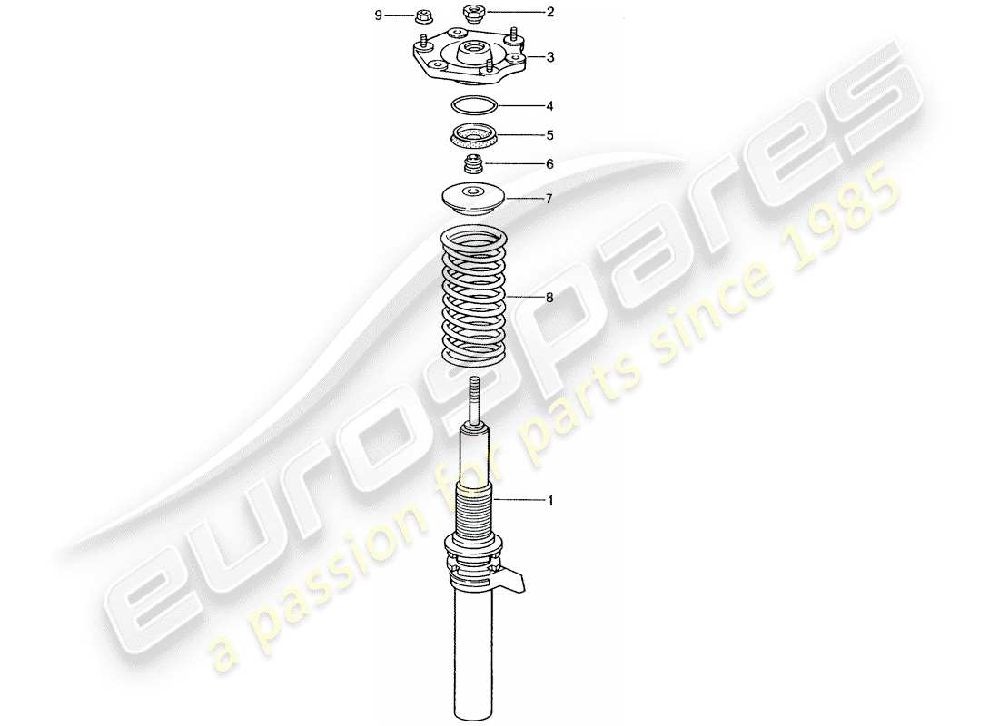 porsche 996 gt3 (2002) suspension - shock absorber strut parts diagram