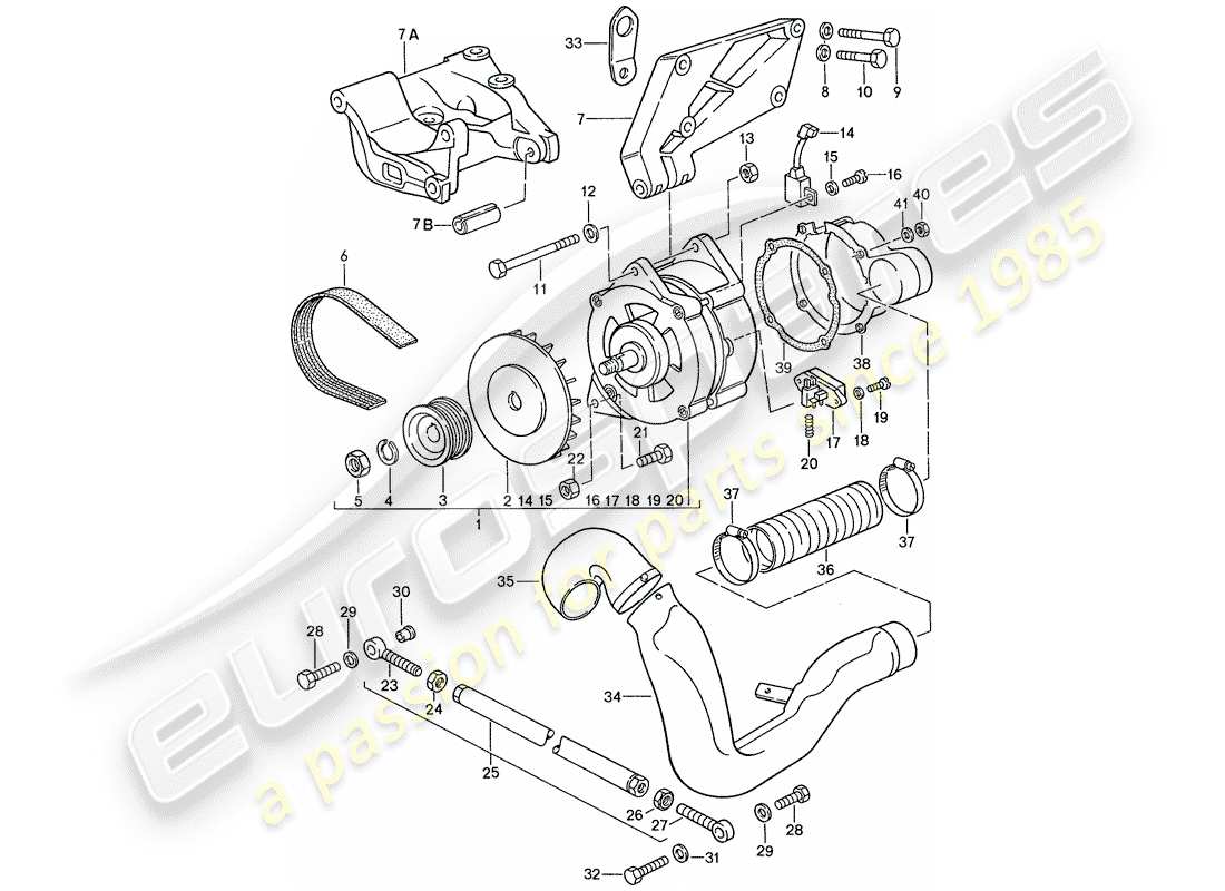 porsche 1990 (944) alternator - with: - fasteners part diagram