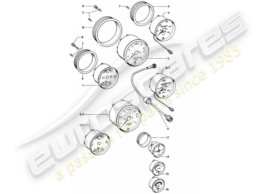 porsche 1976 (914) instruments part diagram