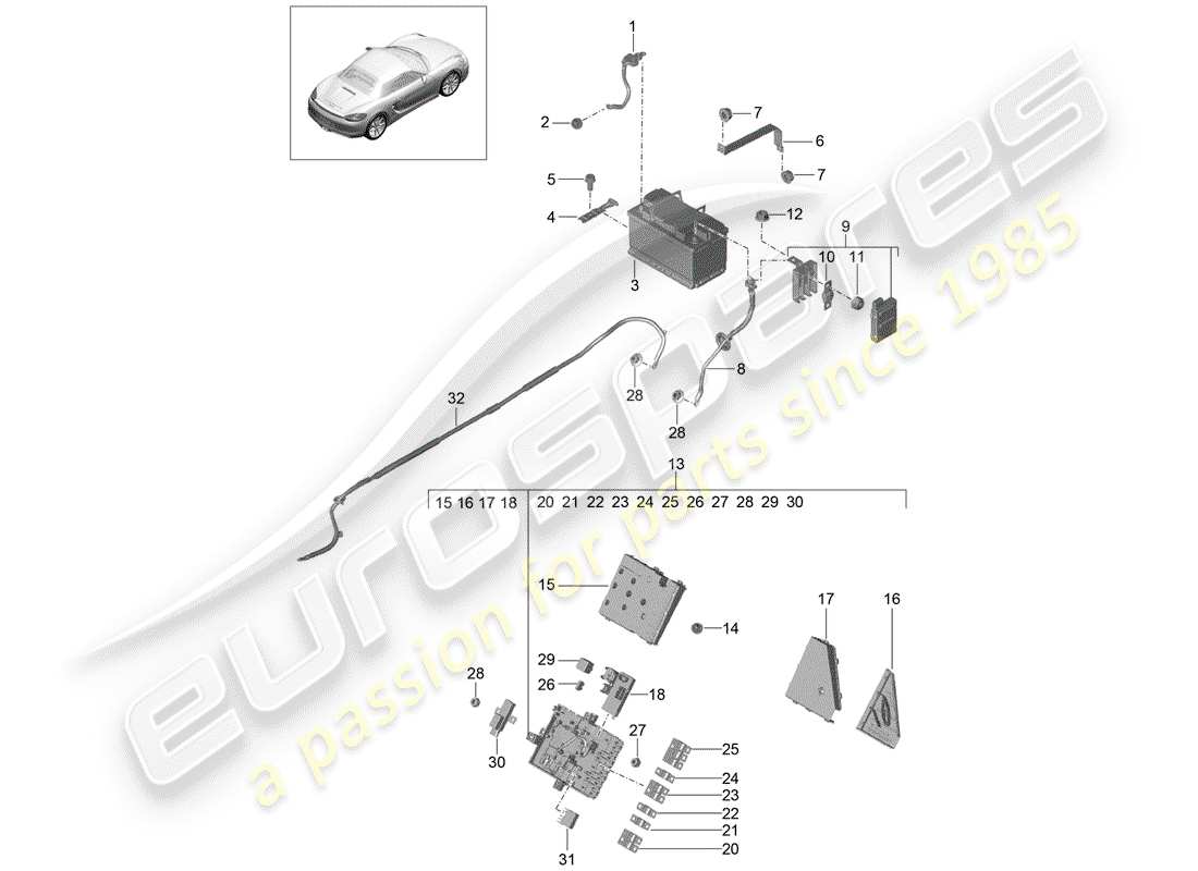 porsche 2012 (981 boxster) battery part diagram