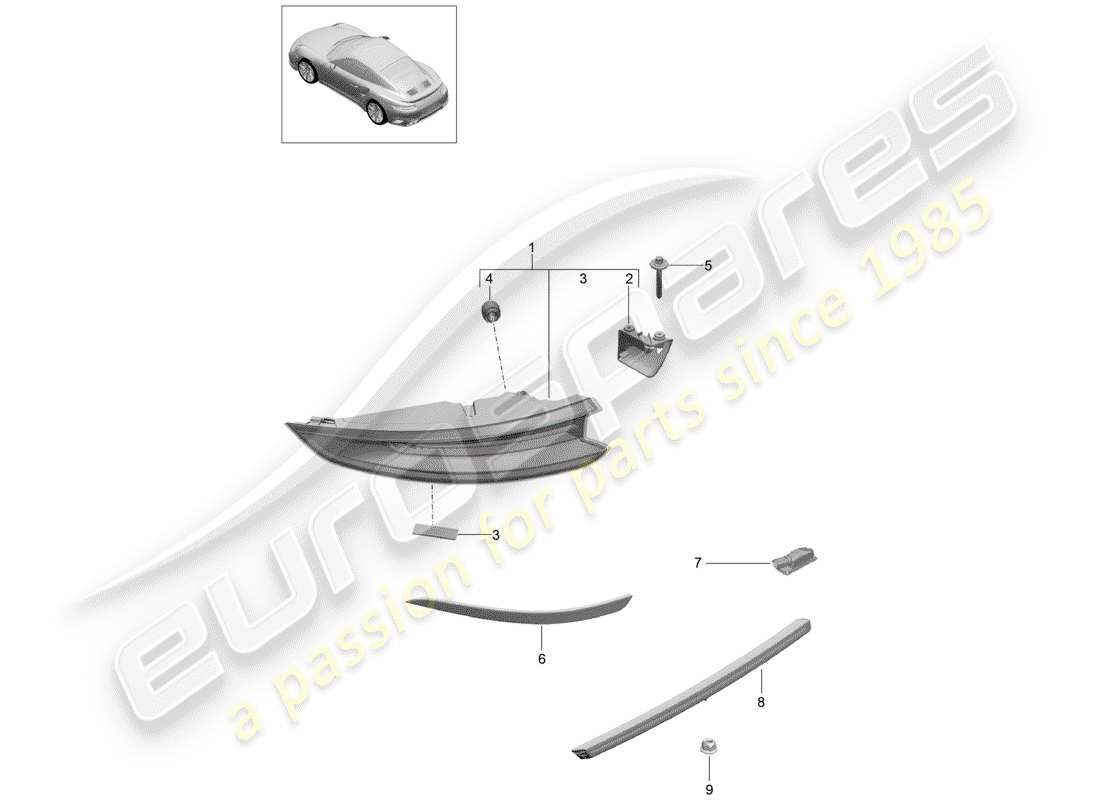 porsche 2020 (991-2 turbo) rear light part diagram