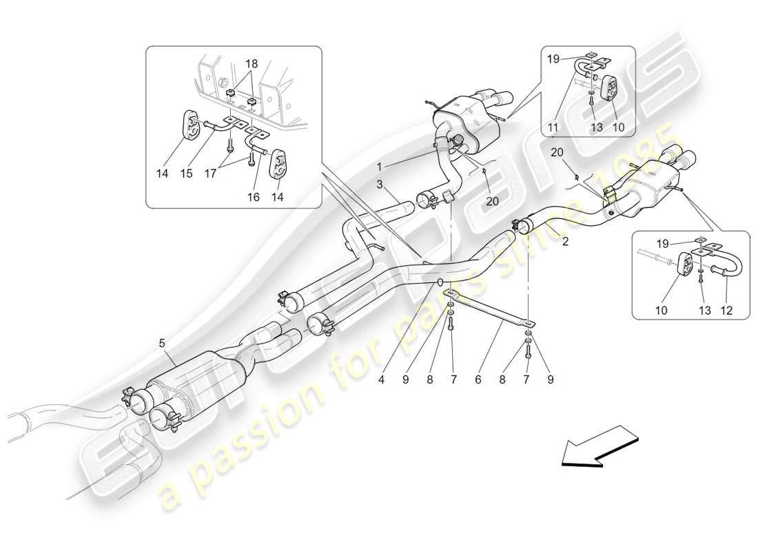 maserati granturismo (2009) silencers parts diagram