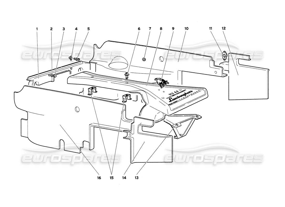 lamborghini diablo 6.0 (2001) engine compartment panels part diagram