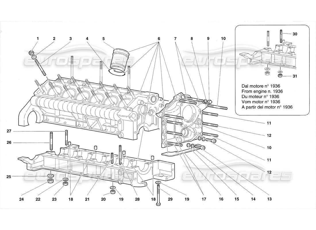 lamborghini diablo sv (1998) crankcase and lower mounti parts diagram