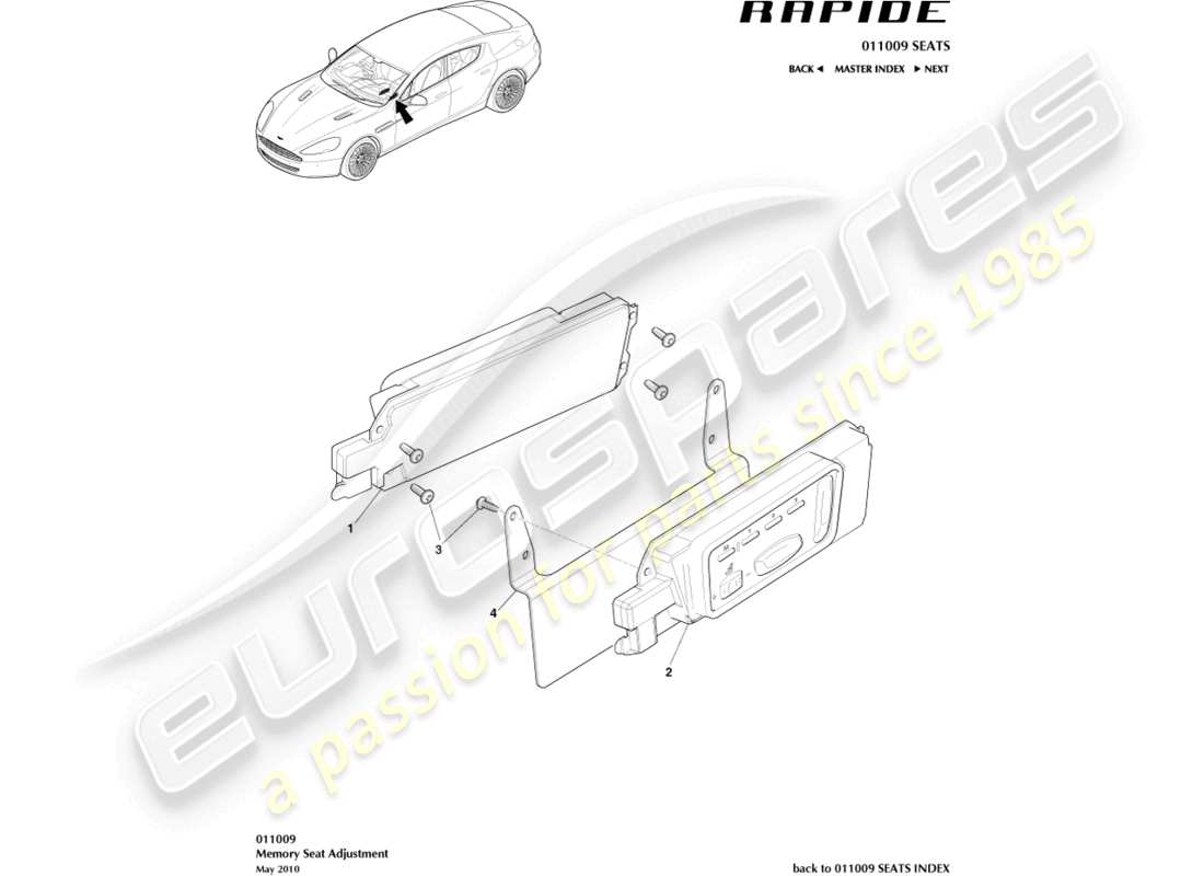 aston martin rapide (2013) front seat adjustment part diagram