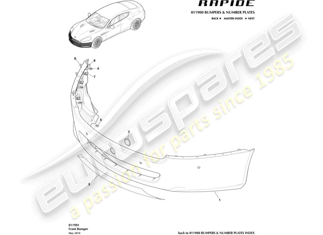 aston martin rapide (2013) front bumper part diagram