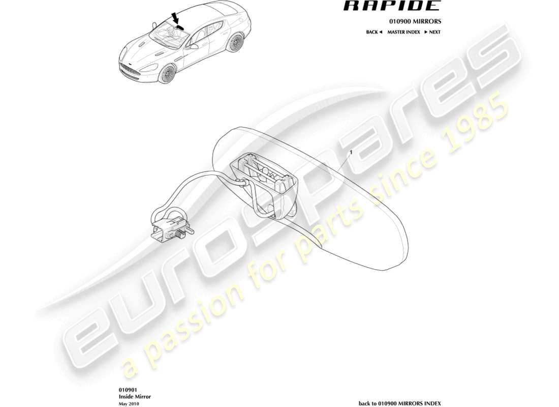 aston martin rapide (2013) interior mirror part diagram