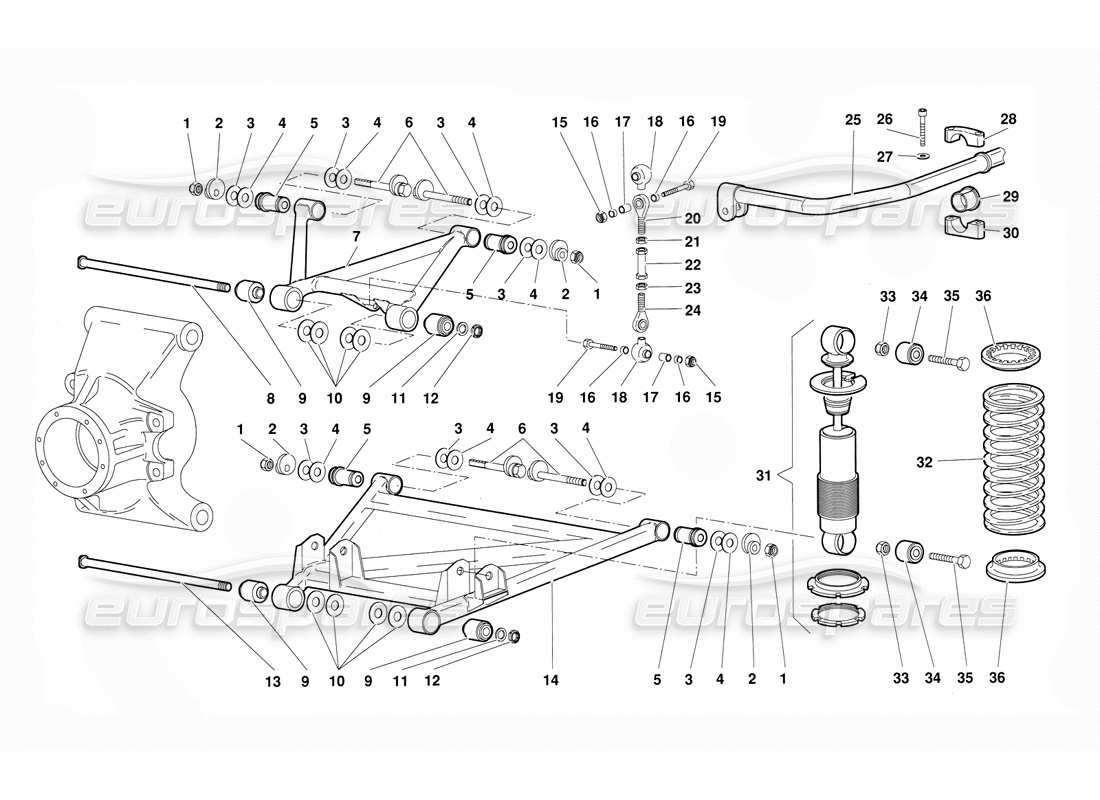 lamborghini diablo (1991) rear suspension part diagram