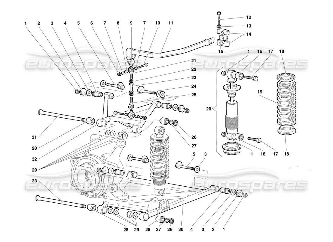 lamborghini diablo sv (1997) rear suspension parts diagram