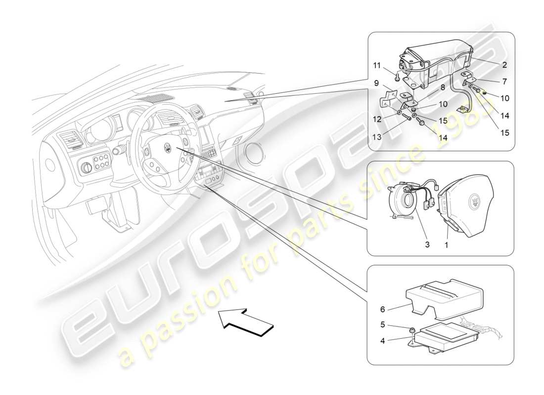 maserati granturismo (2010) front airbag system part diagram