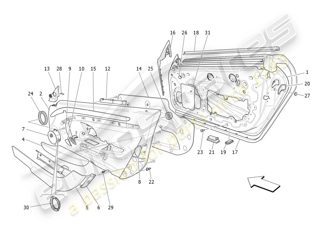 maserati granturismo s (2020) front doors: trim panels part diagram