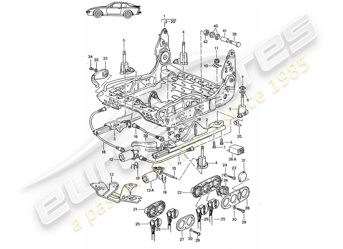 a part diagram from the porsche 1991 (seats for 944/968/911/928) parts catalogue