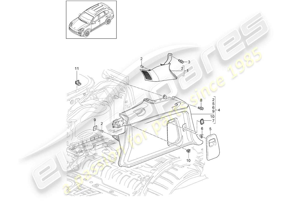 VIEW PARTS DIAGRAMS FROM THE PORSCHE CAYENNE PARTS CATALOGUE a part diagram from the porsche cayenne parts catalogue