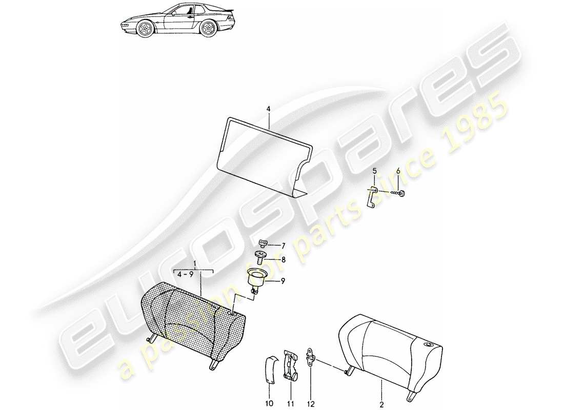 a part diagram from the porsche 1989 (seats for 944/968/911/928) parts catalogue