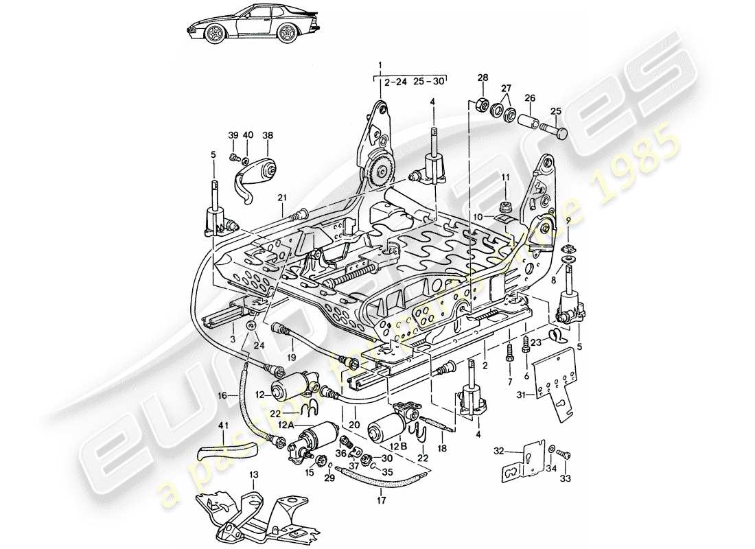 a part diagram from the porsche 1997 (seats for 944/968/911/928) parts catalogue