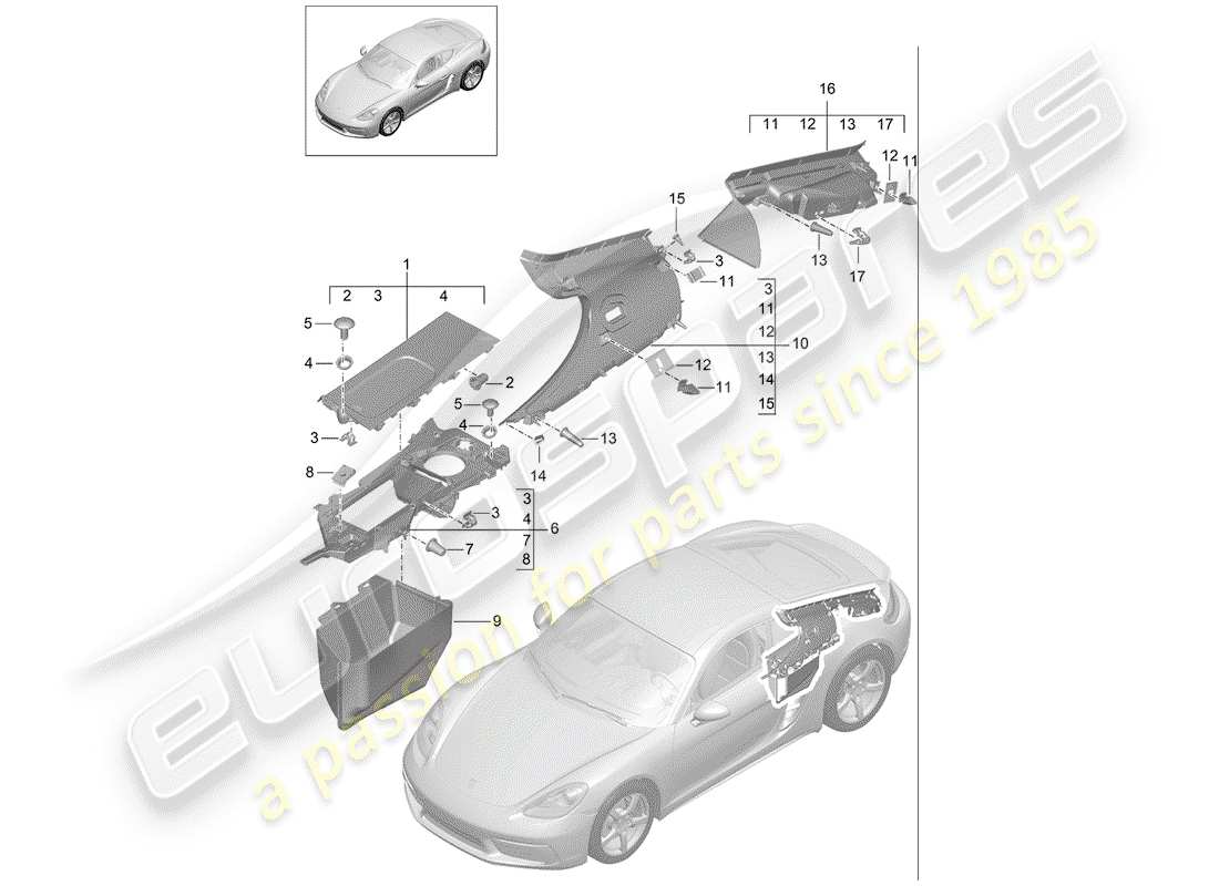 VIEW PARTS DIAGRAMS FROM THE PORSCHE CAYMAN PARTS CATALOGUE a part diagram from the porsche cayman parts catalogue