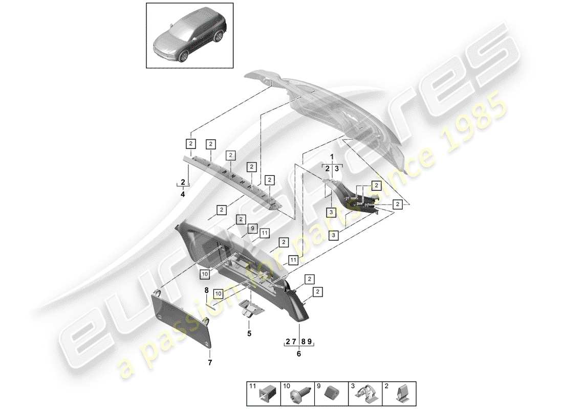 a part diagram from the porsche 2020 (cayenne e3 9ya/9yb) parts catalogue