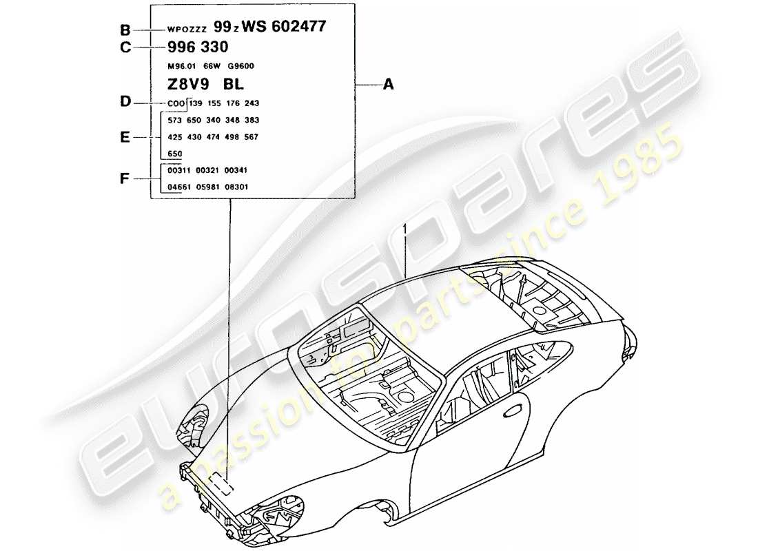 a part diagram from the porsche 2001 (996 gt3) parts catalogue