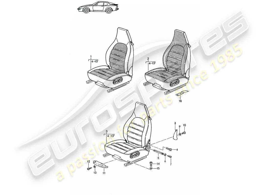 a part diagram from the porsche 1986 (seats for 944/968/911/928) parts catalogue