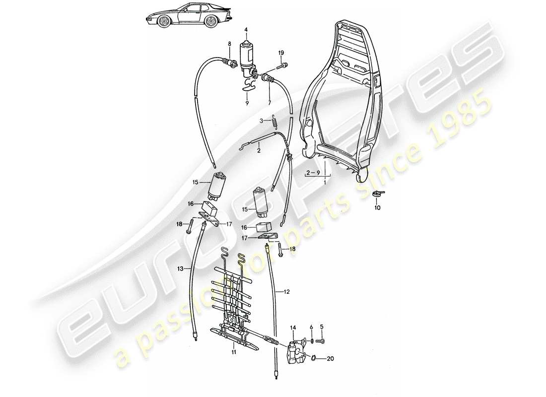 a part diagram from the porsche 1997 (seats for 944/968/911/928) parts catalogue